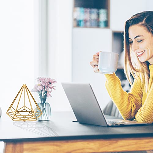 HLQMFHT 6 inches-Bright Gold Iron Sphere-Diamond Shape, Geometric Sculpture Decorative Sphere,Tabletop Decorations for Living Room, Study，Bedroom，Modern Home Decor Accents - Image 4