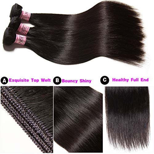 UNICE Hair 10A Malaysian Straight Human Hair 3 Bundles Unprocessed Virgin Human Hair Weave Extensions (18 20 22 inch) - Image 4