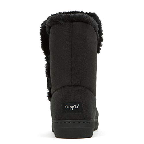 CLPP'LI Womens Twin Button Fully Fur Lined Waterproof Winter Snow Boots-Black-8 - Image 5