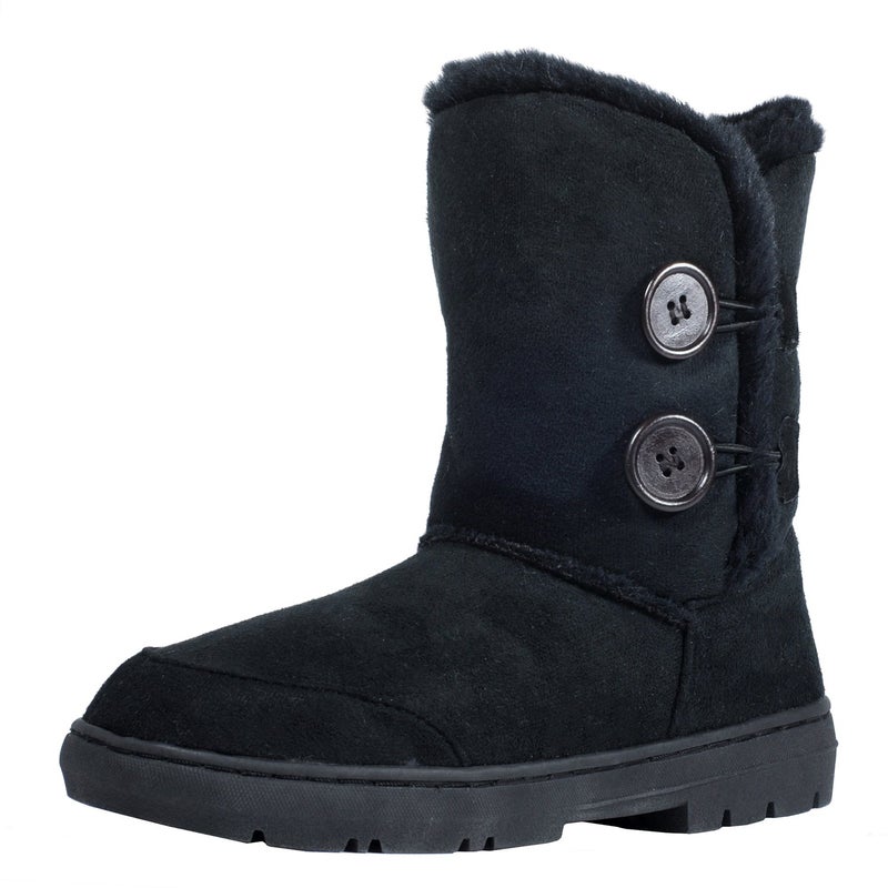 CLPP'LI Womens Twin Button Fully Fur Lined Waterproof Winter Snow Boots-Black-8 - Image 3