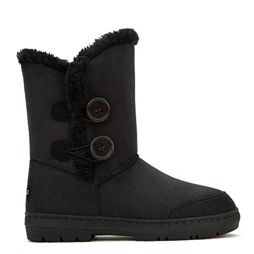 CLPP'LI Womens Twin Button Fully Fur Lined Waterproof Winter Snow Boots-Black-8 - Image 2