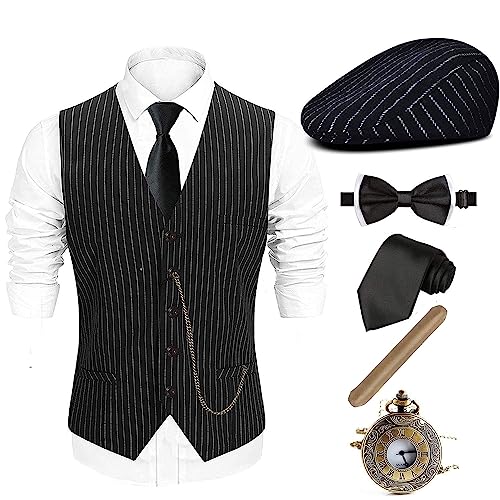 EFORLED Halloween 1920s Mens Costume 2025,Gatsby Gangster Vest,Vintage Pocket Watch,Pre Tied Bow Tie,Tie,XT-M - Image 5