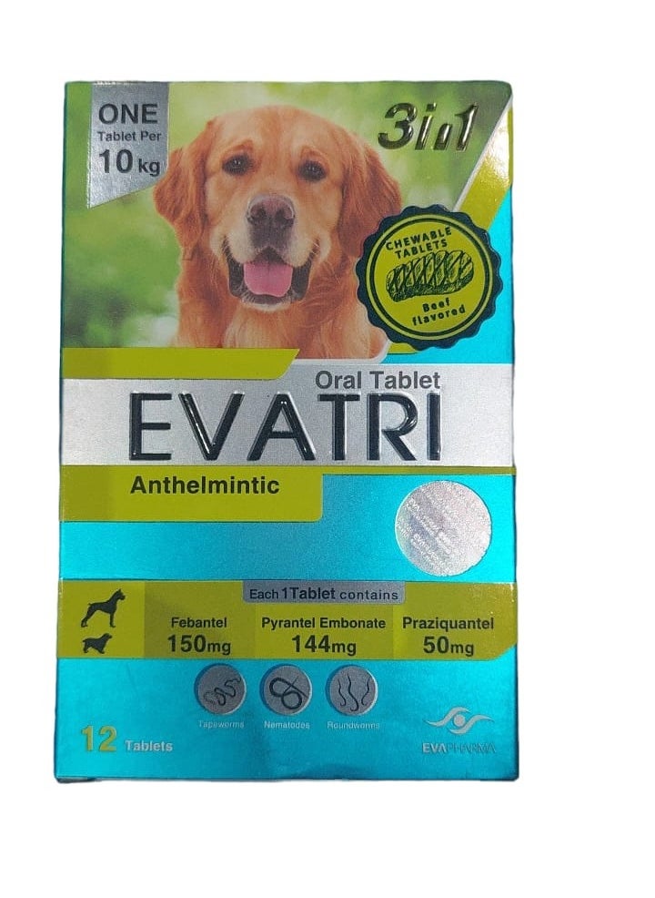 Evatri - EVATRI Deworming Tablet for Dogs | Broad-Spectrum Treatment for Roundworms, Hookworms & Tapeworms Safe for All Dog Sizes & Ages (12 Chewable Tablets) - Image 1