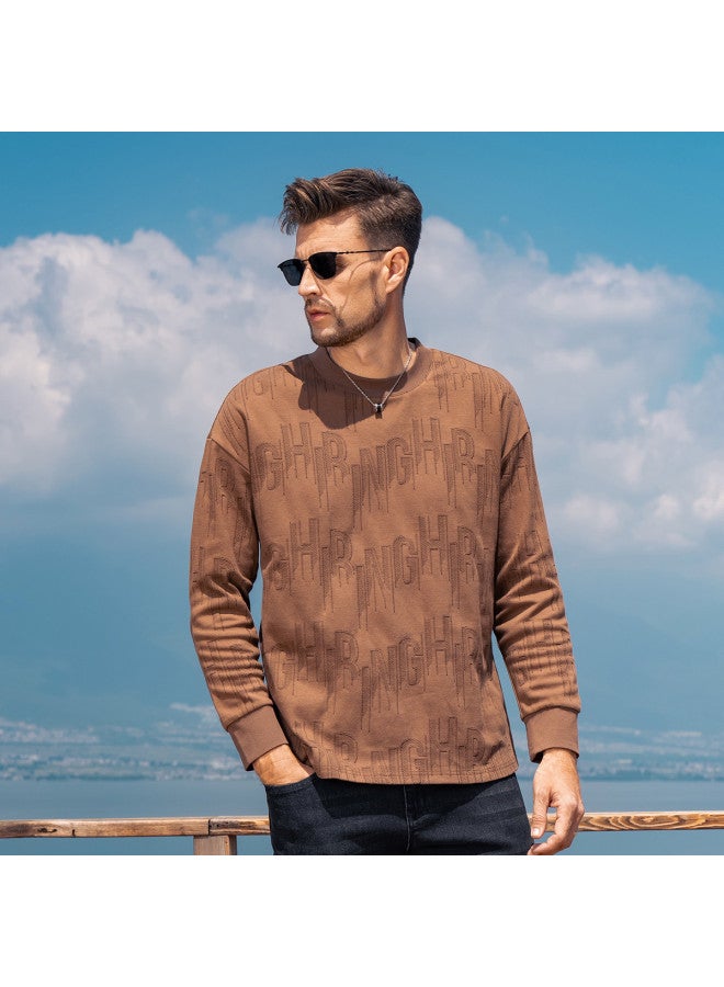 Spring/fall Letter Jacquard Long Sleeve T-shirt For Men - Trendy Oversized Drop Shoulder Casual Tee - Image 2