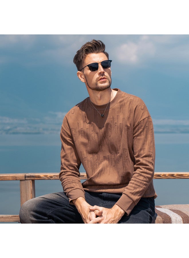 Spring/fall Letter Jacquard Long Sleeve T-shirt For Men - Trendy Oversized Drop Shoulder Casual Tee - Image 4