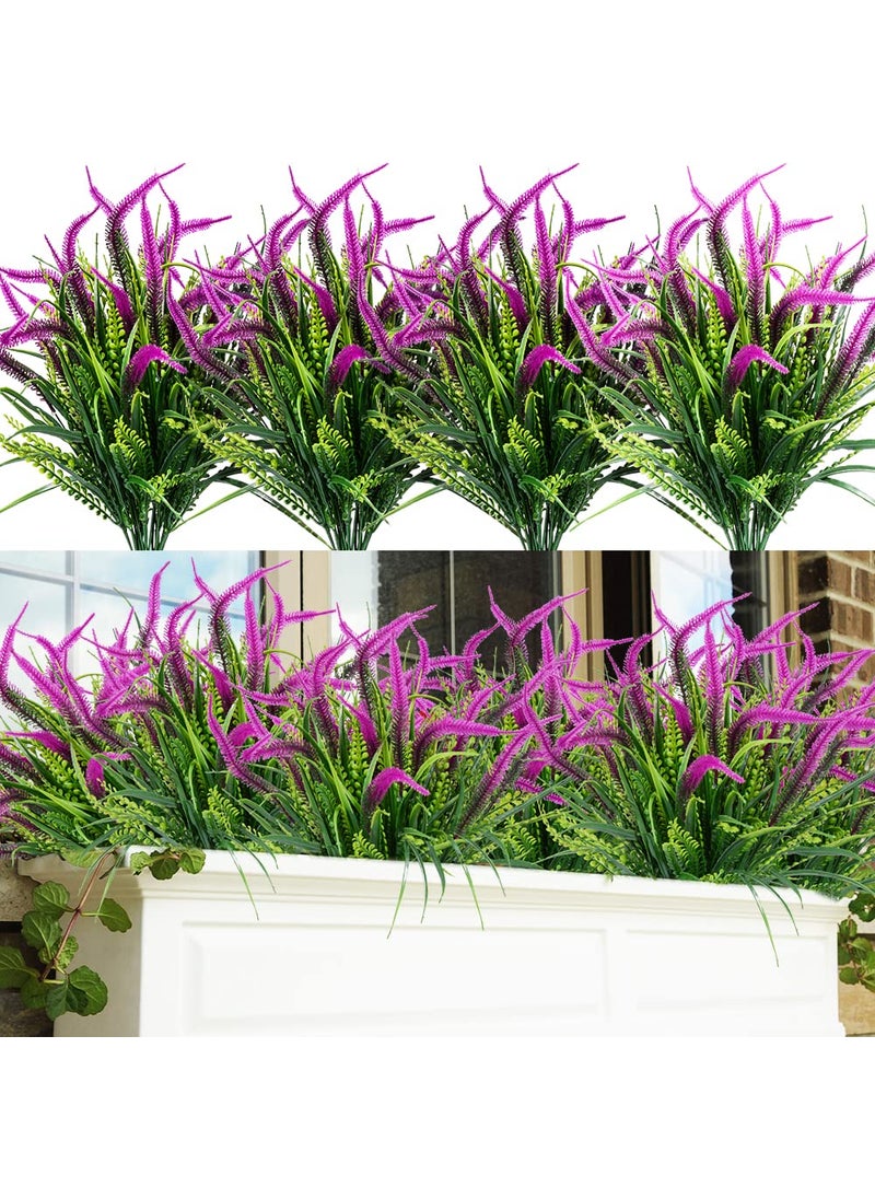 SLanC Dycica 8 Bundles Artificial Flowers Outdoor Plants Faux UV Resistant Lavender Plastic Shrubs Indoor Outside Greenery Bushes Flower 