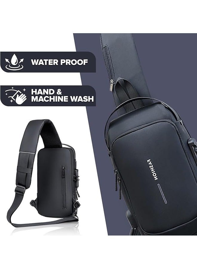 Generic Men's Sling Shoulder Backpack,Anti-theft Chest Bag Waterproof Shoulder Crossbody Bag, Lightweight One Strap Sling Bag with USB Charging Port for Hiking Cycling Travelling Outdoor  - Image 4