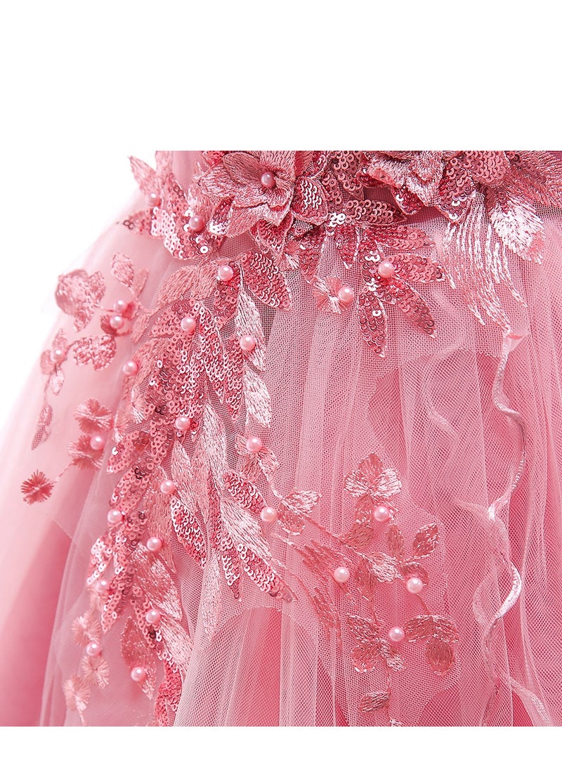 Best Gift Fashion - Kid Long Dress For Birthday Wedding Party Pink Color - Image 1