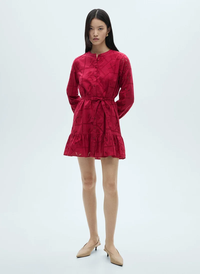 MANGO Eyelet Belted Dress