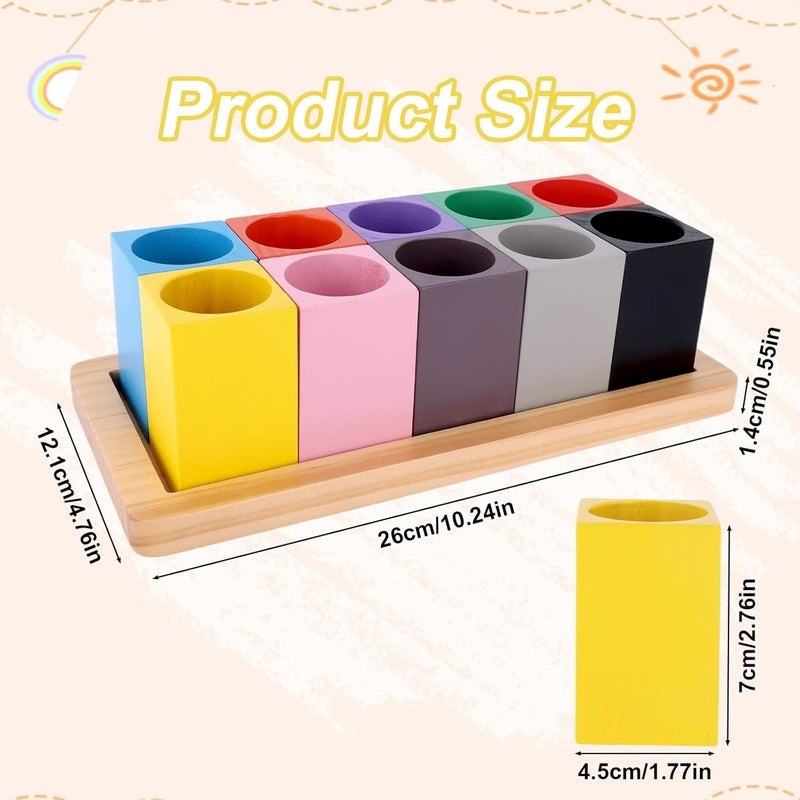 Diegimr Wooden Colored Pencil Holder, Montessori Desk Organizer with 10 Colorful Cups for Home Office School Classroom Markers Crayons Pens Storage (Pencils Not Included) - Image 2