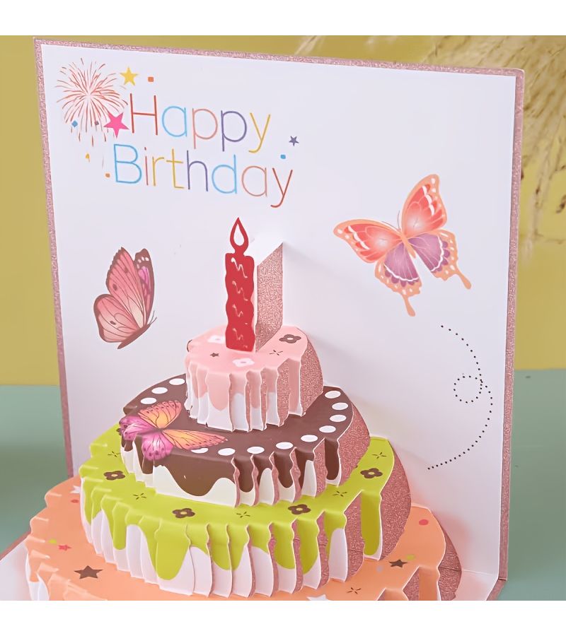 Exquisite Pop Up 3D Birthday Card With Envelope Paper Shimmering Greeting - Image 1