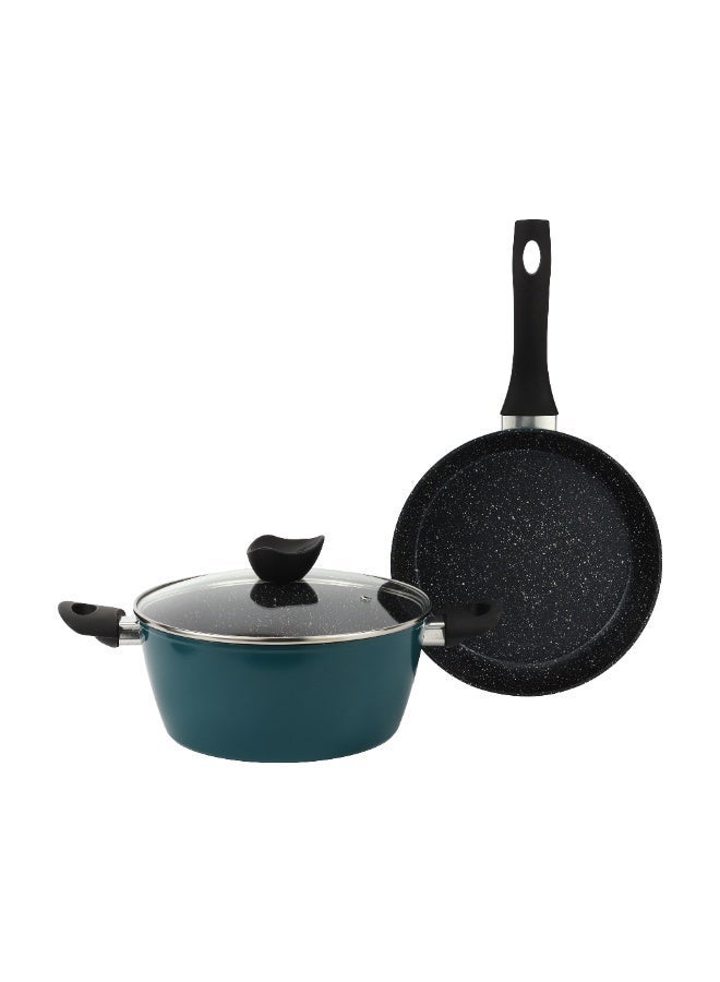 رويال فورد Royalford 3-Piece Non-Stick Cookware Set with Granite Coating RF12954 Aluminium Alloy Includes Casserole with Lid, Fry Pan with Bakelite Handles - Image 1