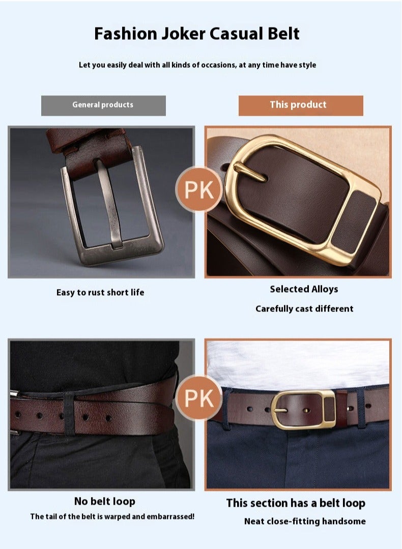 Men's Belts, Leather Belts, Genuine Leather Dress Belts for Men, Men Classic Vintage Pin Buckle Leather Belt, for Jeans, Trousers, Formal, Casual, Cowboy & Work Wear  - Image 4
