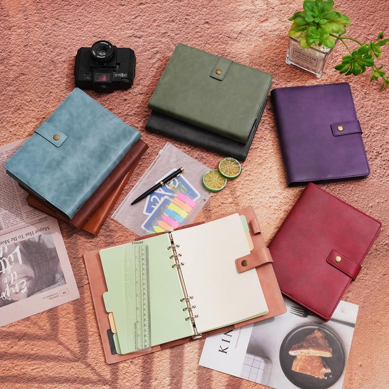 WONDERPOOL Leather Journal Refillable Notebook Spiral Diary Folder Portfolio - Dot Grid Paper & Interior Pockets for Travel Work and Personal Organizer (Purple, A6) - Image 5