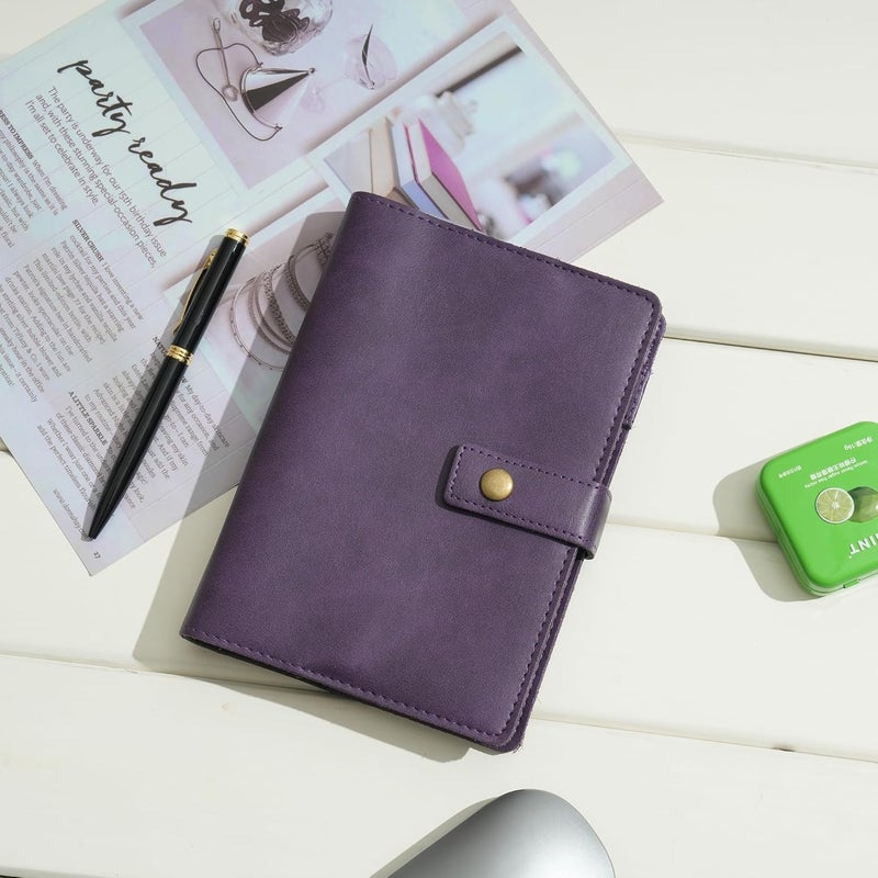 WONDERPOOL Leather Journal Refillable Notebook Spiral Diary Folder Portfolio - Dot Grid Paper & Interior Pockets for Travel Work and Personal Organizer (Purple, A6) - Image 2