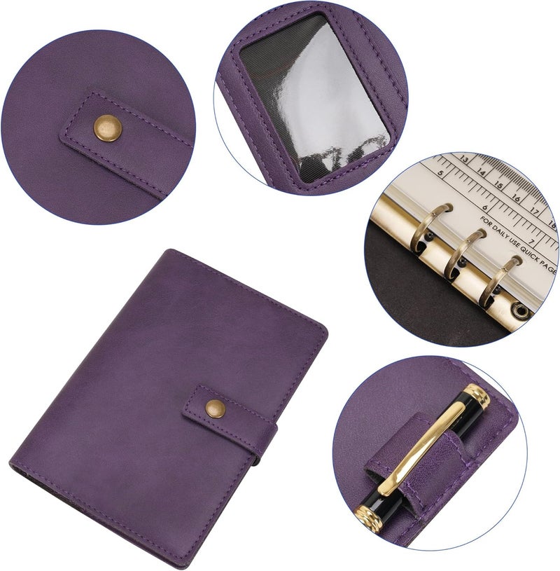 WONDERPOOL Leather Journal Refillable Notebook Spiral Diary Folder Portfolio - Dot Grid Paper & Interior Pockets for Travel Work and Personal Organizer (Purple, A6) - Image 4