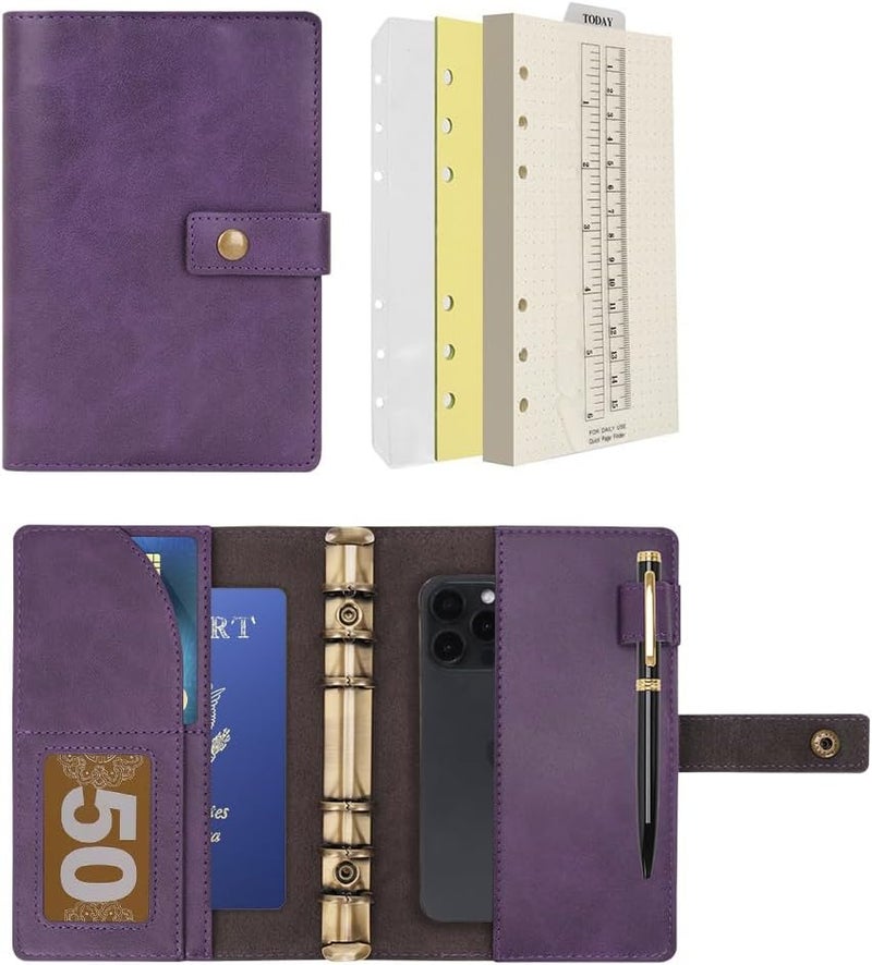 WONDERPOOL Leather Journal Refillable Notebook Spiral Diary Folder Portfolio - Dot Grid Paper & Interior Pockets for Travel Work and Personal Organizer (Purple, A6) - Image 1