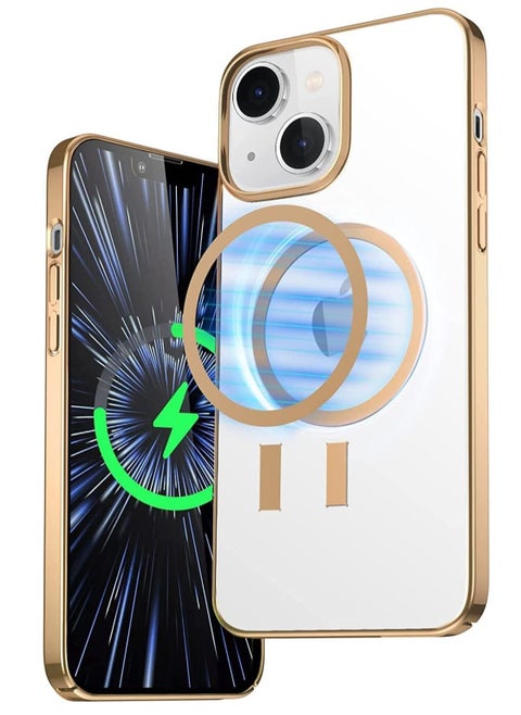 Magnet Clear Case for iPhone 14 Pro, Compatible with Mag-safe Accessories, Slim Thin PC Durable Case Support Wireless Char-ging (iPhone 14 Pro, Gold)