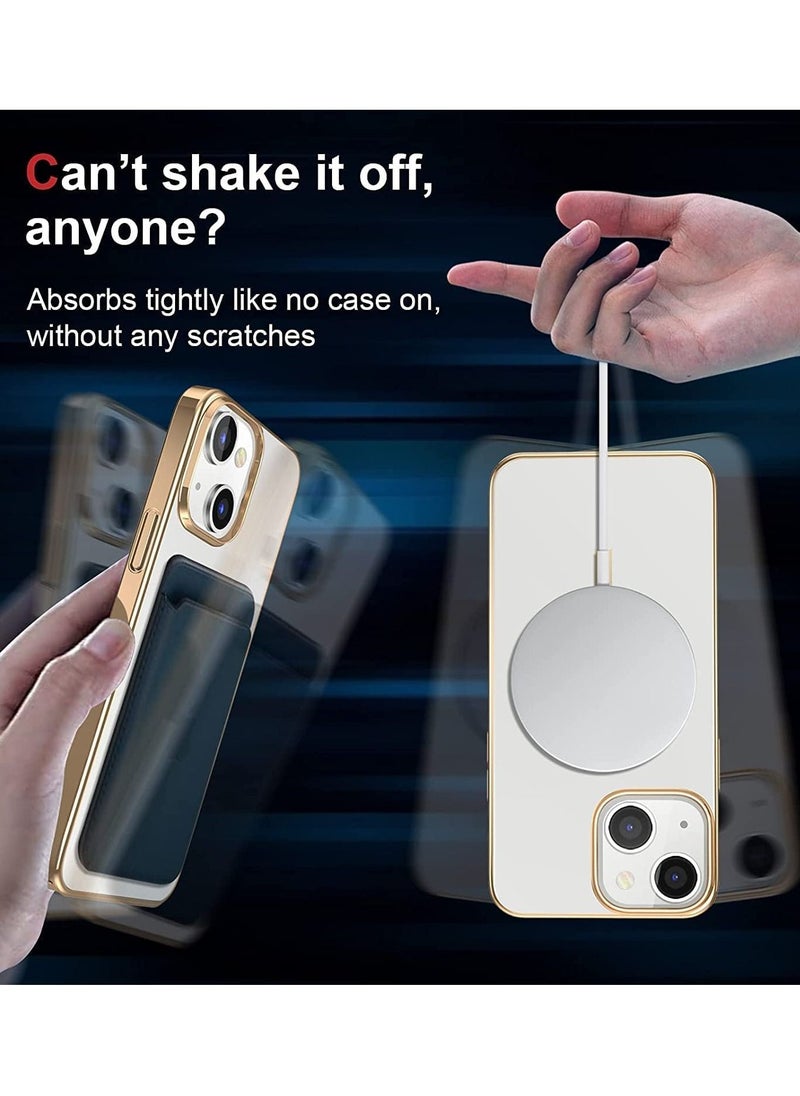 Magnet Clear Case for iPhone 14 Pro, Compatible with Mag-safe Accessories, Slim Thin PC Durable Case Support Wireless Char-ging (iPhone 14 Pro, Gold)