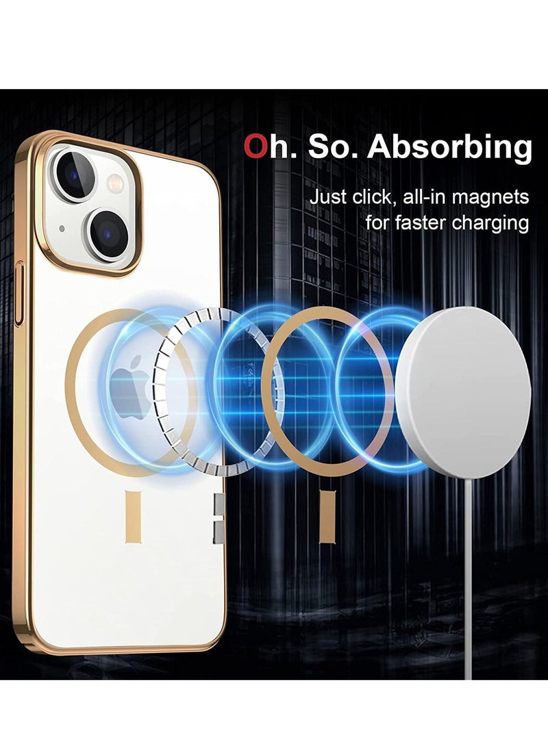 Magnet Clear Case for iPhone 14 Pro, Compatible with Mag-safe Accessories, Slim Thin PC Durable Case Support Wireless Char-ging (iPhone 14 Pro, Gold)