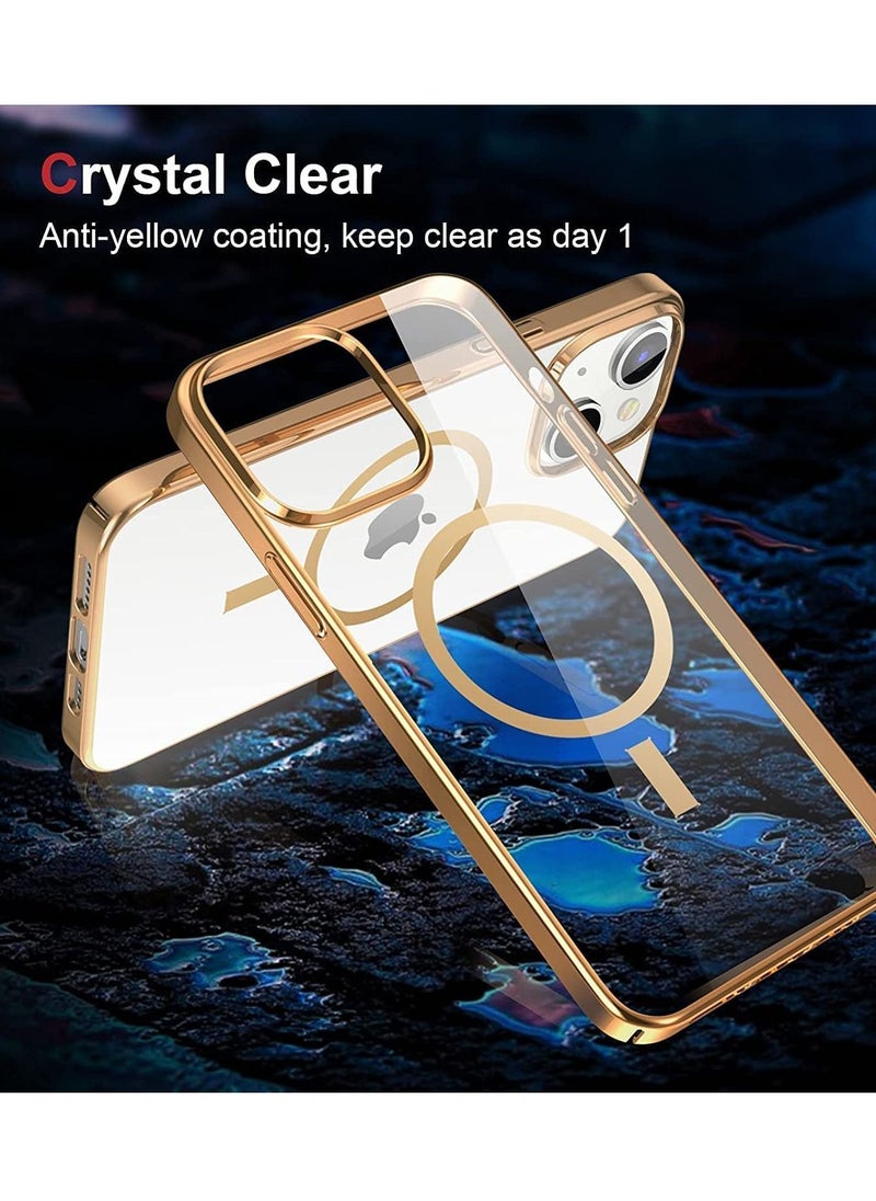 Magnet Clear Case for iPhone 14 Pro, Compatible with Mag-safe Accessories, Slim Thin PC Durable Case Support Wireless Char-ging (iPhone 14 Pro, Gold)