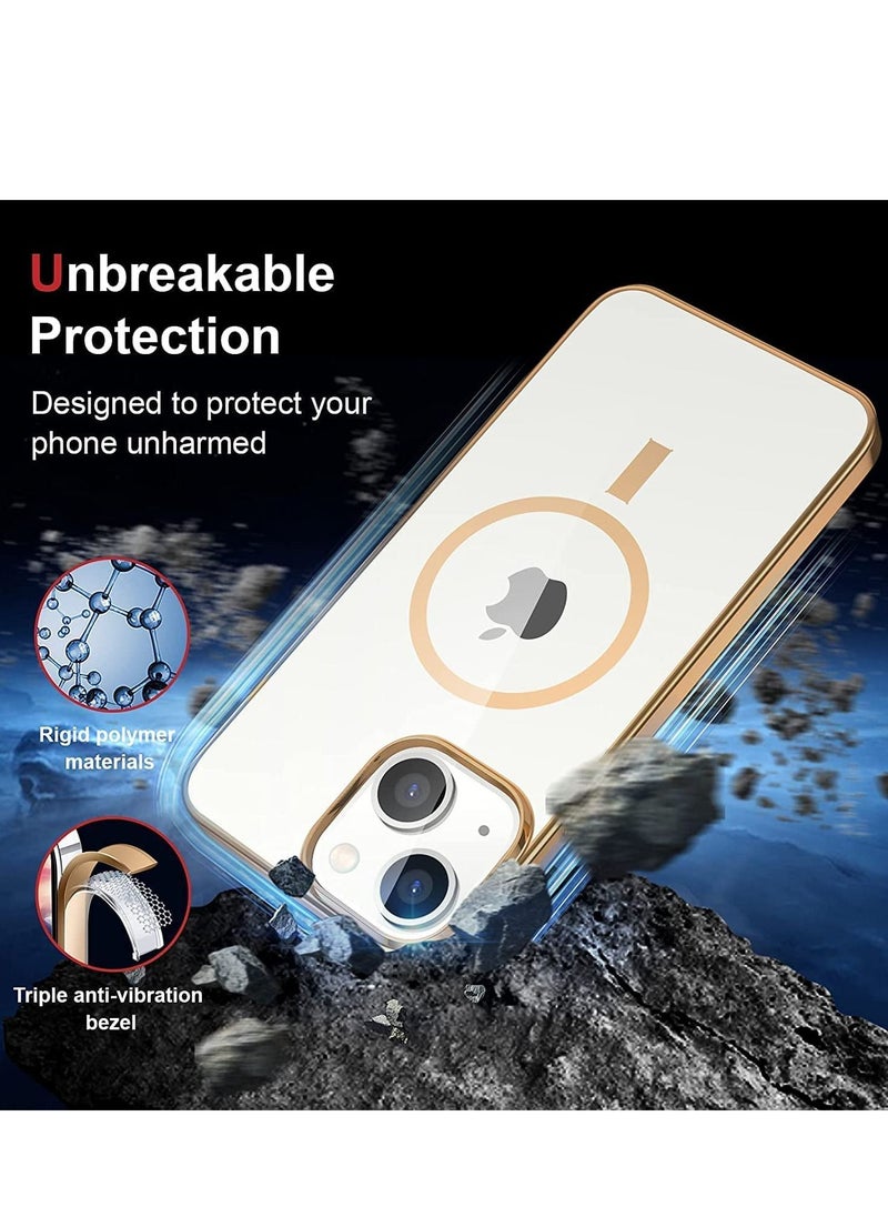 Magnet Clear Case for iPhone 14 Pro, Compatible with Mag-safe Accessories, Slim Thin PC Durable Case Support Wireless Char-ging (iPhone 14 Pro, Gold)