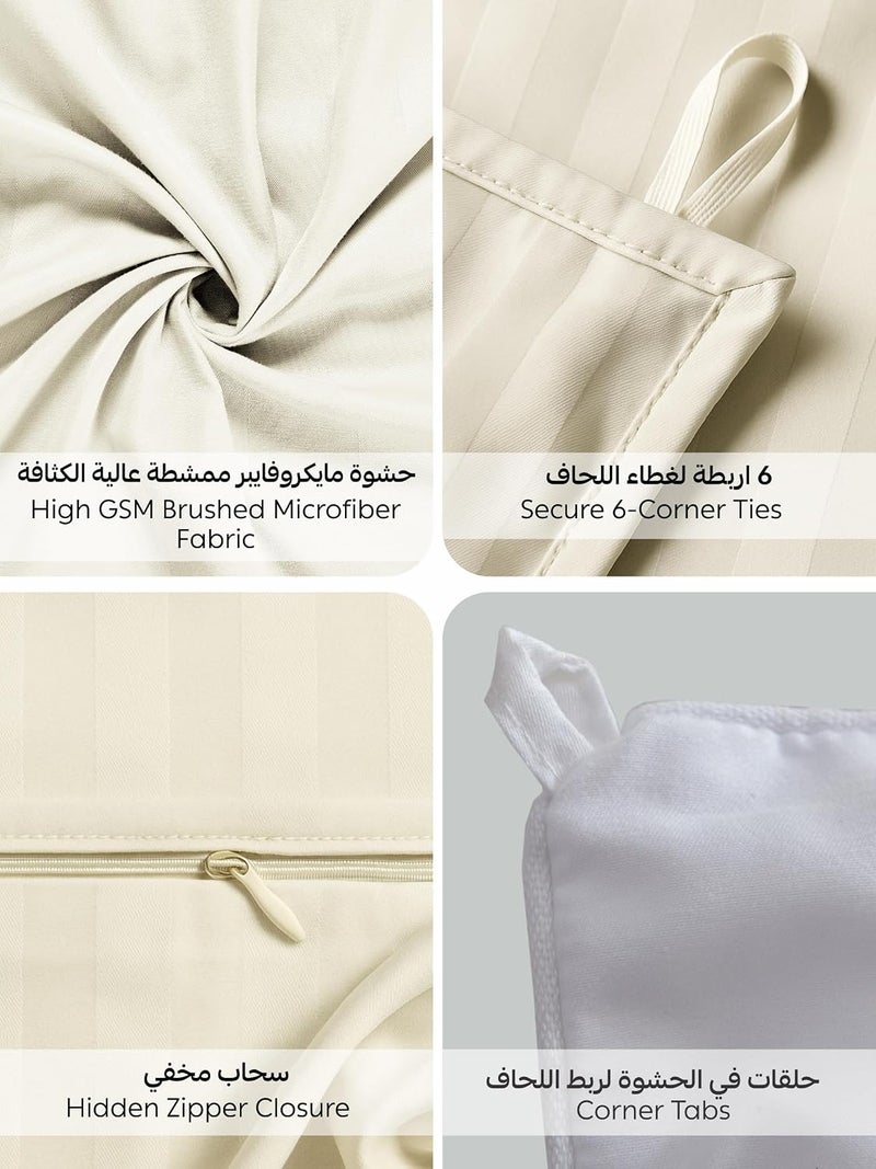 دونيتيلا طقم لحاف فندقي مخطط، يناسب سرير مقاس 140x200 سم، يشمل حشوة لحاف قابلة للإزالة، 5 قطع مقاس فردي، حشوة 350 GSM. - Image 5