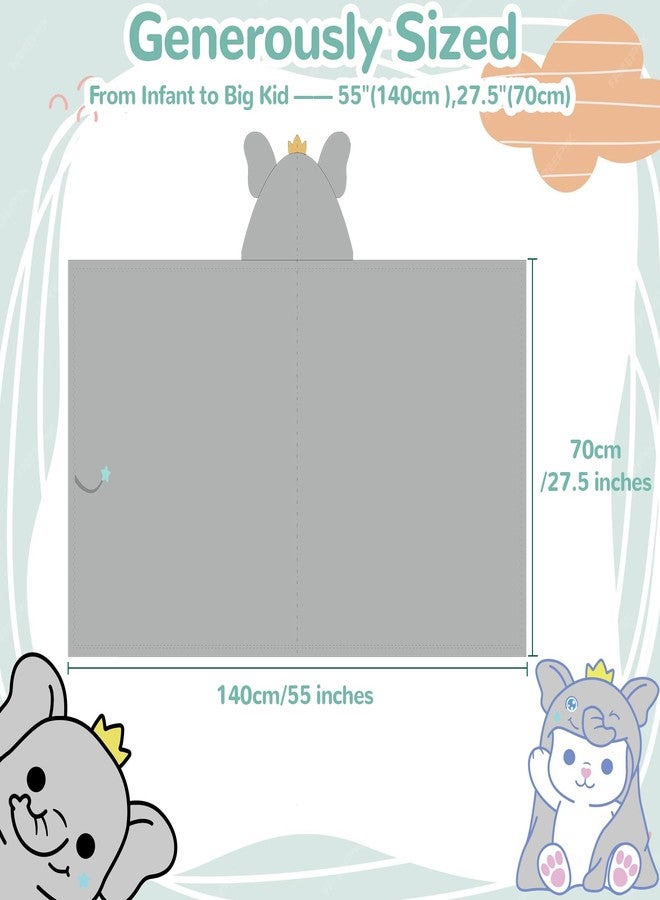 HECCEI HoodieHug Baby Towels, Premium Coral Fleece Bath Towel with Large Size-Ultra Absorbent for Baby Comfort- Great Gift for Newborn, Toddler and Kid (Elephant) - Image 3