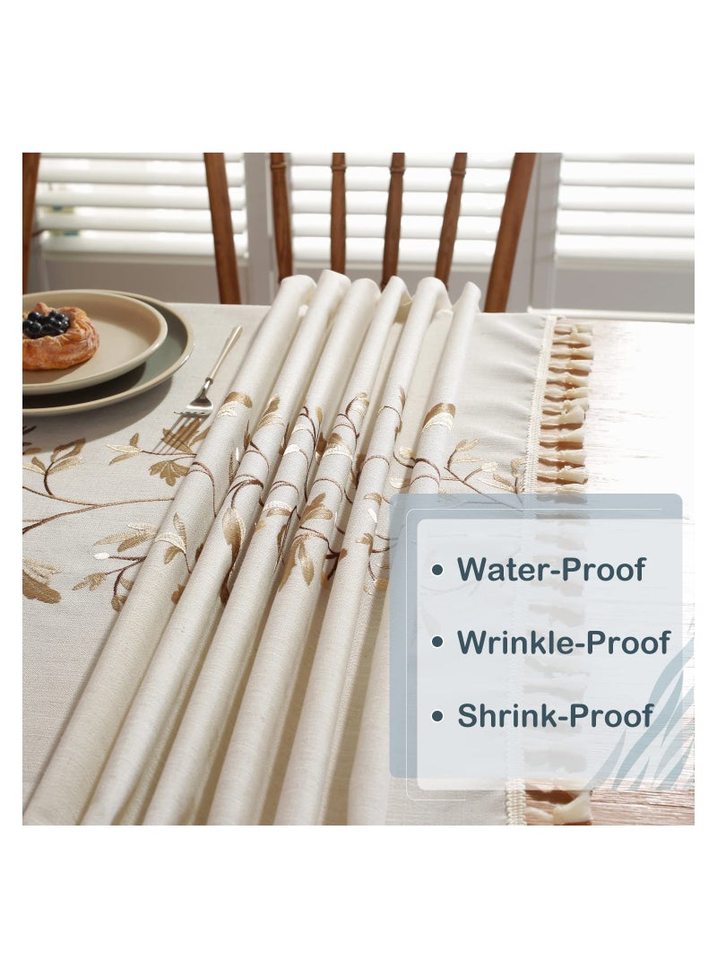 SOLARAE Cotton Linen Tablecloth for Dining Table Farmhouse Kitchen Rectangle Table Cloth Coffee Table Cover, Beige, Coffee Flower, 55×55 Inch - Image 3