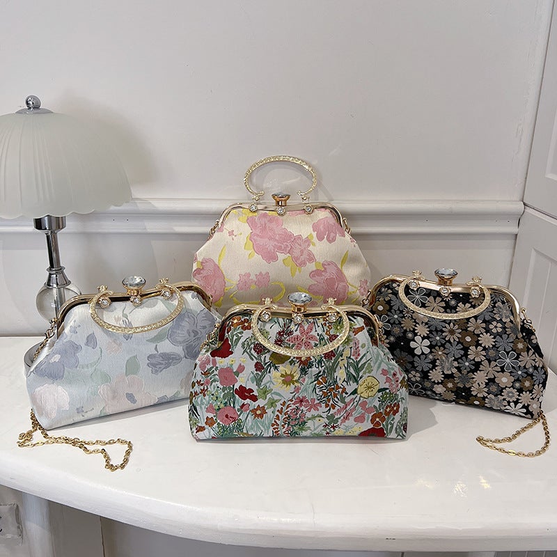2023 Spring And Chinese Style Fresh Artistic National Style Retro Hand Carrying Women'S Bag Flower Chain Clip Women'S Bag - Image 4