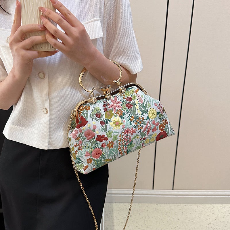 2023 Spring And Chinese Style Fresh Artistic National Style Retro Hand Carrying Women'S Bag Flower Chain Clip Women'S Bag - Image 2