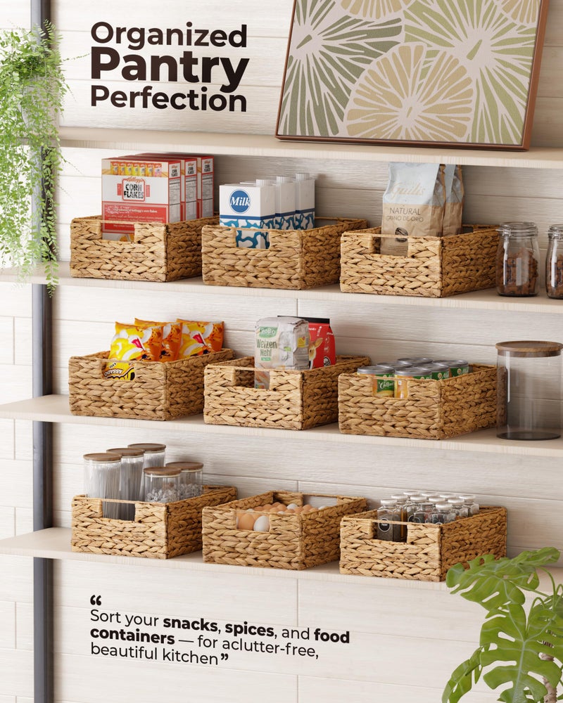 BLUEWEST Water Hyacinth Storage Baskets (Set of 6) â€“ Woven Hyacinth Organizer with Carrying Handles, Laundry Basket for Organizing, Rattan Bin for Shelves - Image 5