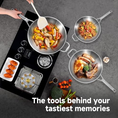 Inqibee 13 Inch Stainless Steel Wok with Lid, Induction Compatible Stir Fry Wok Pan, Tri-Ply Construction, Works on All Stovetops, Oven & Dishwasher Safe - Image 5