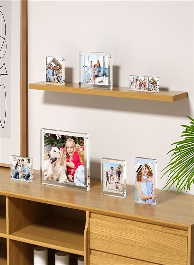 6x8 Acrylic Picture Frames 3 Pack, Thicker Block, Freestanding Double Sided Magnetic Acrylic Frameless Transparent Square Frame for Desktop Display
