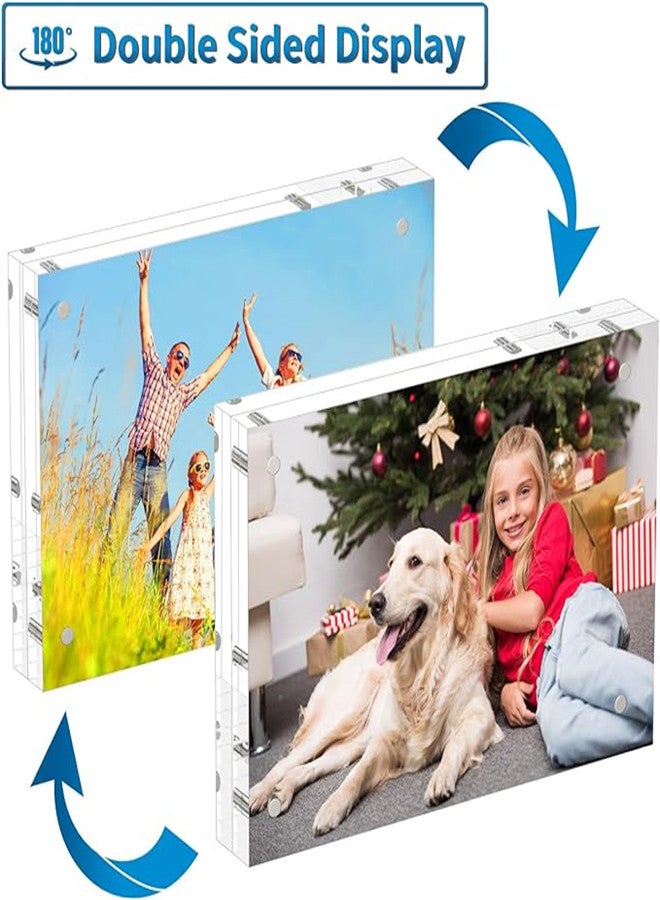 6x8 Acrylic Picture Frames 3 Pack, Thicker Block, Freestanding Double Sided Magnetic Acrylic Frameless Transparent Square Frame for Desktop Display