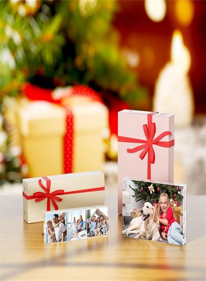 6x8 Acrylic Picture Frames 3 Pack, Thicker Block, Freestanding Double Sided Magnetic Acrylic Frameless Transparent Square Frame for Desktop Display