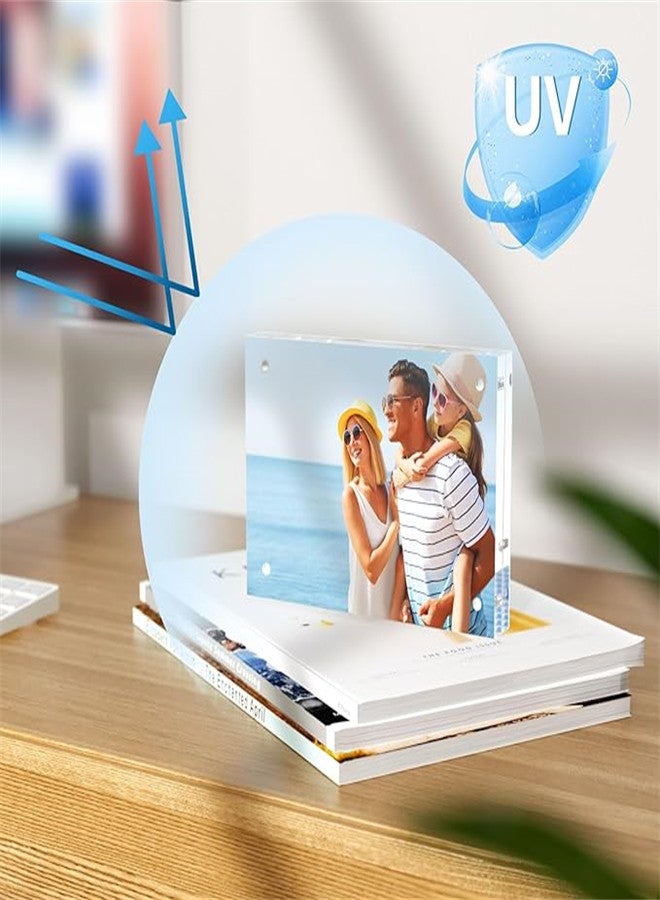 6x8 Acrylic Picture Frames 3 Pack, Thicker Block, Freestanding Double Sided Magnetic Acrylic Frameless Transparent Square Frame for Desktop Display