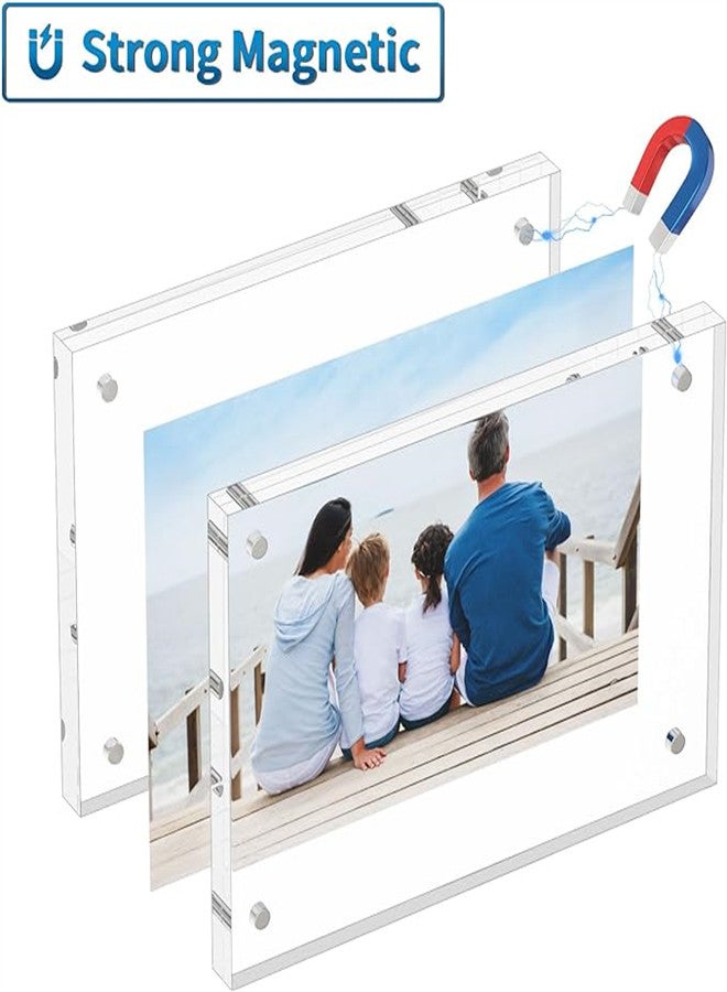 6x8 Acrylic Picture Frames 3 Pack, Thicker Block, Freestanding Double Sided Magnetic Acrylic Frameless Transparent Square Frame for Desktop Display