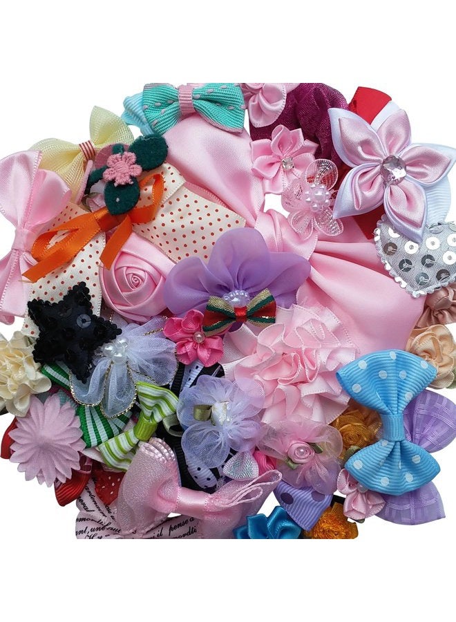 Chenkou Craft Mix Bulk 50pcs Ribbon Flowers Bows Craft Wedding Ornament Appliques A0241 - Image 1