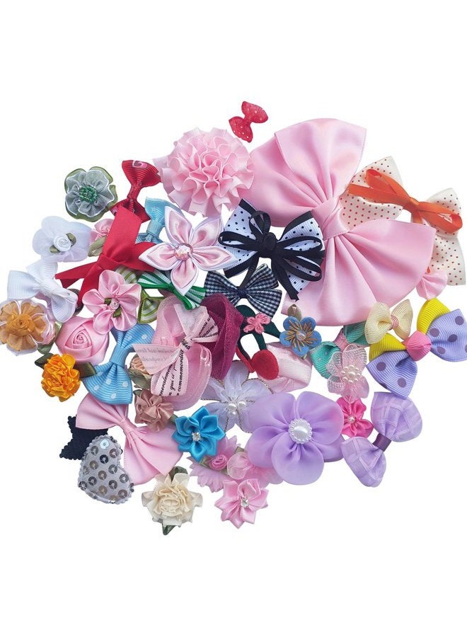 Chenkou Craft Mix Bulk 50pcs Ribbon Flowers Bows Craft Wedding Ornament Appliques A0241 - Image 3