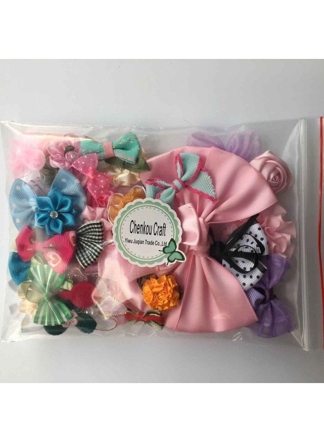 Chenkou Craft Mix Bulk 50pcs Ribbon Flowers Bows Craft Wedding Ornament Appliques A0241 - Image 2