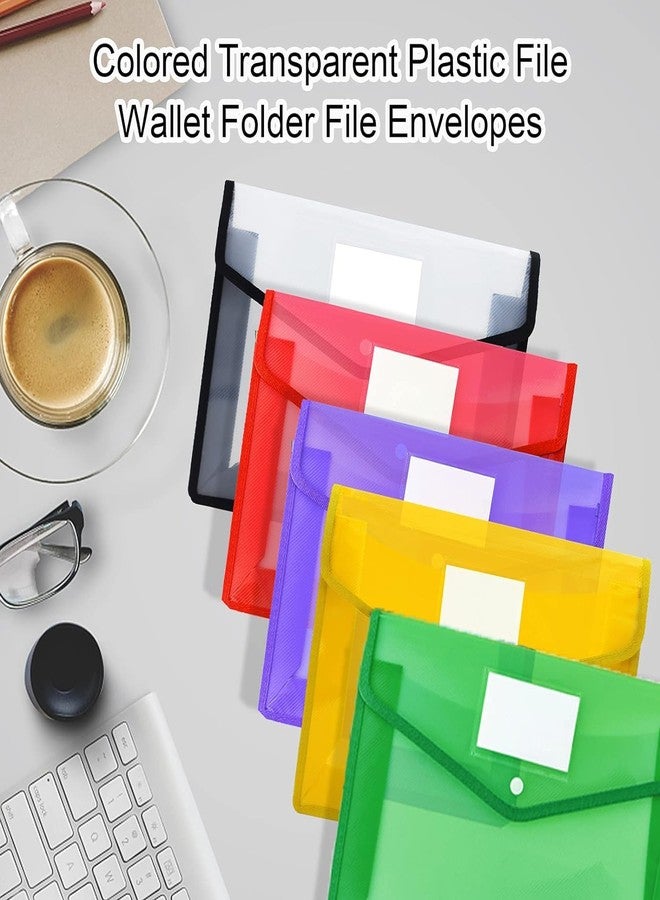 ANG A4 Plastic File Folder Poly Envelope Expanding File Wallet Document Organizer with Snap Closure & Label Pocket Clear Coloured Waterproof Accordion File Pouch for Office Home Storage Set of -5 - Image 2