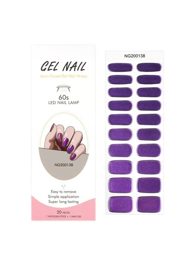 Semi-Cured Gel Nail Wraps – Salon Quality Manicure – Easy Apply & Remove – 20 Strips + File + Wooden Stick - Image 4