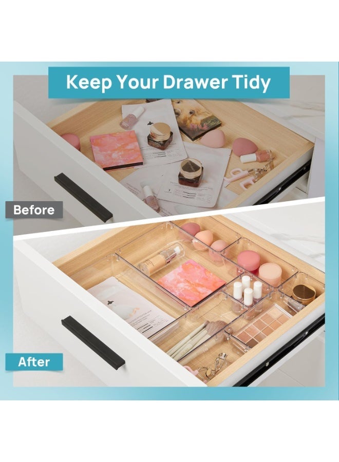 10 Piece Makeup Drawer Organizer Box Set, 4 Sizes Makeup Organizer Trays, Clear Acrylic Storage Containers for Cosmetics, Toiletries, Jewelry + Double Face - Image 5
