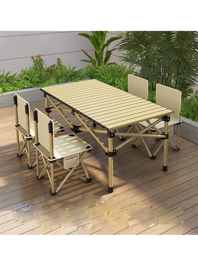 ATM Foldable Outdoor Table and Chair Set – (1 Table - 95x55x50 cm) + (4 Chairs - 36cm) – Beige - Image 1