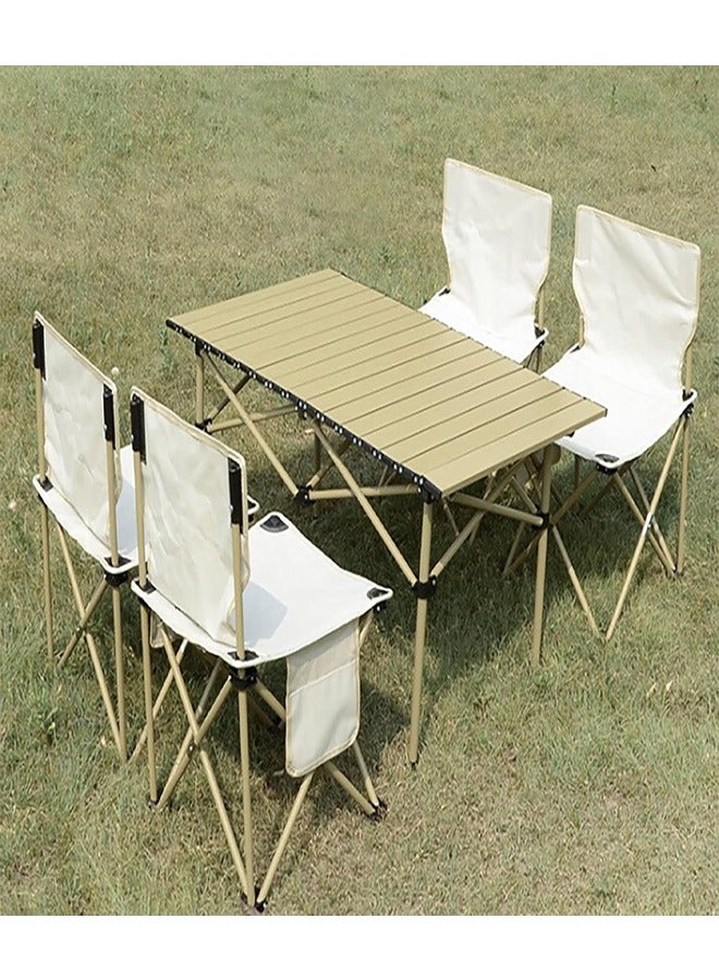 ATM Foldable Outdoor Table and Chair Set – (1 Table - 95x55x50 cm) + (4 Chairs - 36cm) – Beige - Image 2