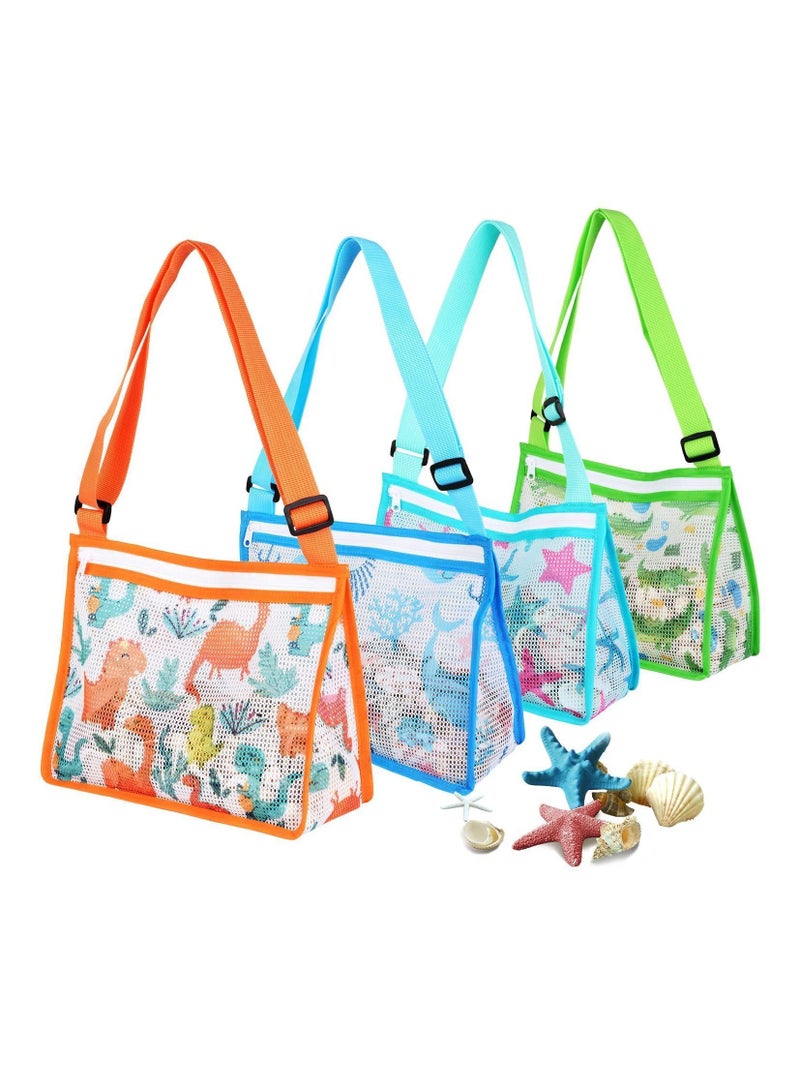 Y&D Beach Toy Mesh Bag Shell Collecting Bags with Adjustable Straps, Starfish Whale Dinosaur Crocodile Seashell for Holding Shells Swimming Accessories Boys and Girls (Only Bags) - Image 1