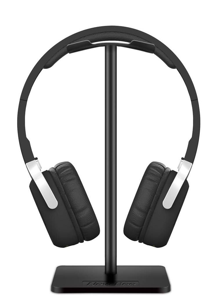 New bee Headphone Stand Headset Holder Earphone Stand with Aluminum Supporting Bar Flexible Headrest ABS Solid Base for All Headphones Size (Black)  - Image 1