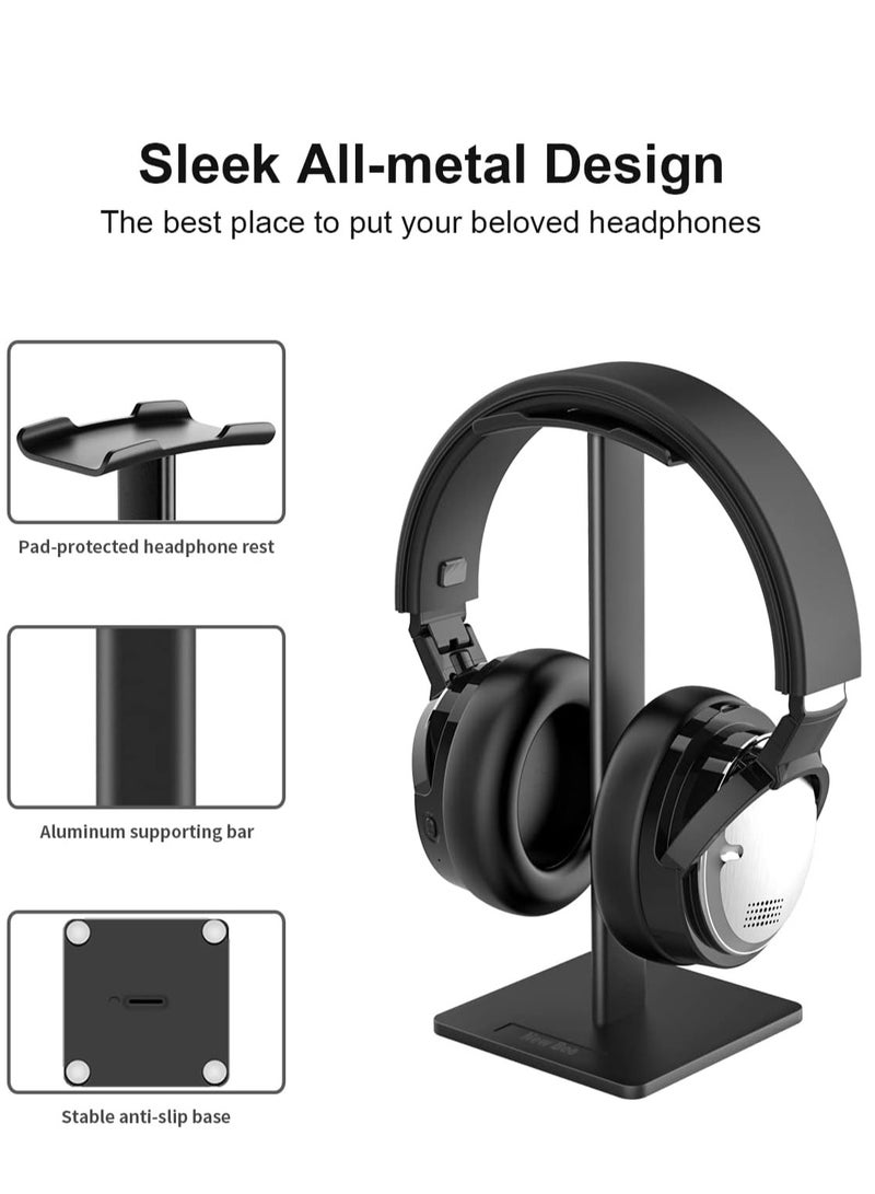 New bee Headphone Stand Headset Holder Earphone Stand with Aluminum Supporting Bar Flexible Headrest ABS Solid Base for All Headphones Size (Black)  - Image 4