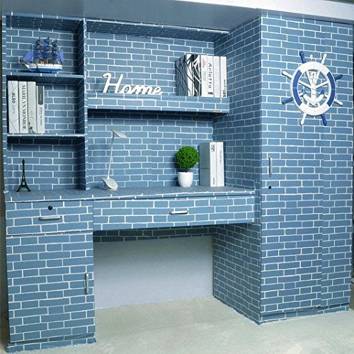 wolpin Wall Stickers Wallpaper Kids Room (45 x 500 cm) Study Table Decor Bricks DIY Self Adhesive PVC, Blue - Image 4